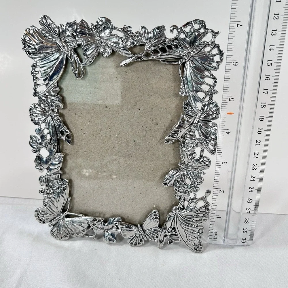Arthur Court Pewter Silver Butterfly Rectangle Photo Picture Frame Dainty 6x7